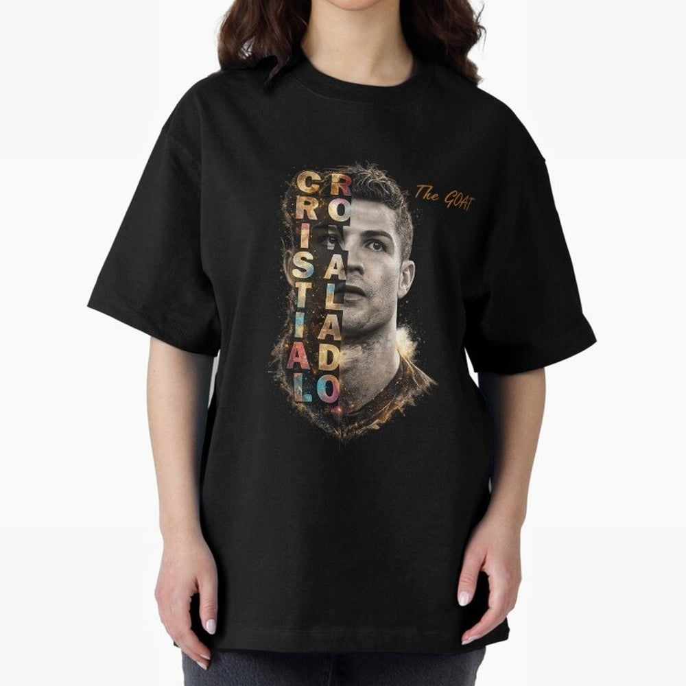 Cristiano Ronaldo Multicolor GOAT Oversized T-Shirt Celebrate Unforgettable Nights in FIFA World Cup 2026 Group Stage Driven by Mbappe and Neymar, England and Germany Energy, Championship Spirit, Famous Goals, Roaring Crowds and International