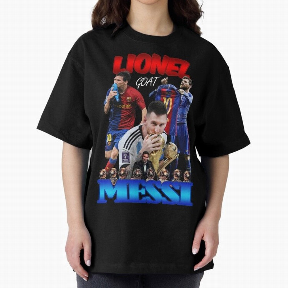Lionel Messi GOAT: Barcelona & Argentina Oversized T-Shirt Celebrate Rivalries and Pride in FIFA World Cup 2026 USA Canada Mexico Spirit, Featuring Brazil, CR7, Fan Favorite Moments, National Team Passion, Big Match Drama and Soccer History; Great