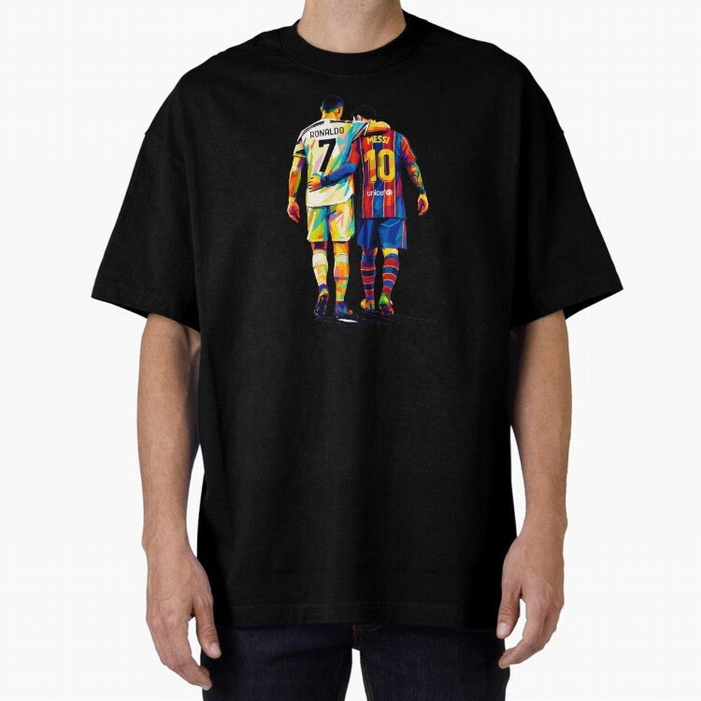 Cristiano Ronaldo And Messi Wpap Art Oversized T-Shirt Join the Global Buzz around Match Day Hype around FIFA World Cup 2026, Mbappe, England, France and Netherlands, Retro Football Energy, Iconic Rivalries, Trophy Chase Drama and Stadium