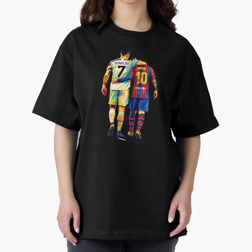 Cristiano Ronaldo And Messi Wpap Art Oversized T-Shirt Join the Global Buzz around Match Day Hype around FIFA World Cup 2026, Mbappe, England, France and Netherlands, Retro Football Energy, Iconic Rivalries, Trophy Chase Drama and Stadium
