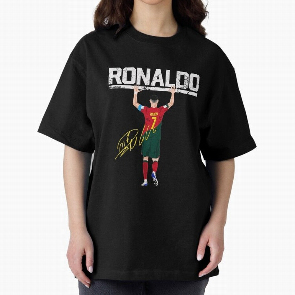 Cristiano Ronaldo Portugal Jersey -The Farewell Oversized T-Shirt Capture FIFA World Cup 2026 USA Canada Mexico Spirit, Centered on England, France and Netherlands, Messi, CR7 and Mbappe, Football History, Final Match Energy, Crowd Noise and Once