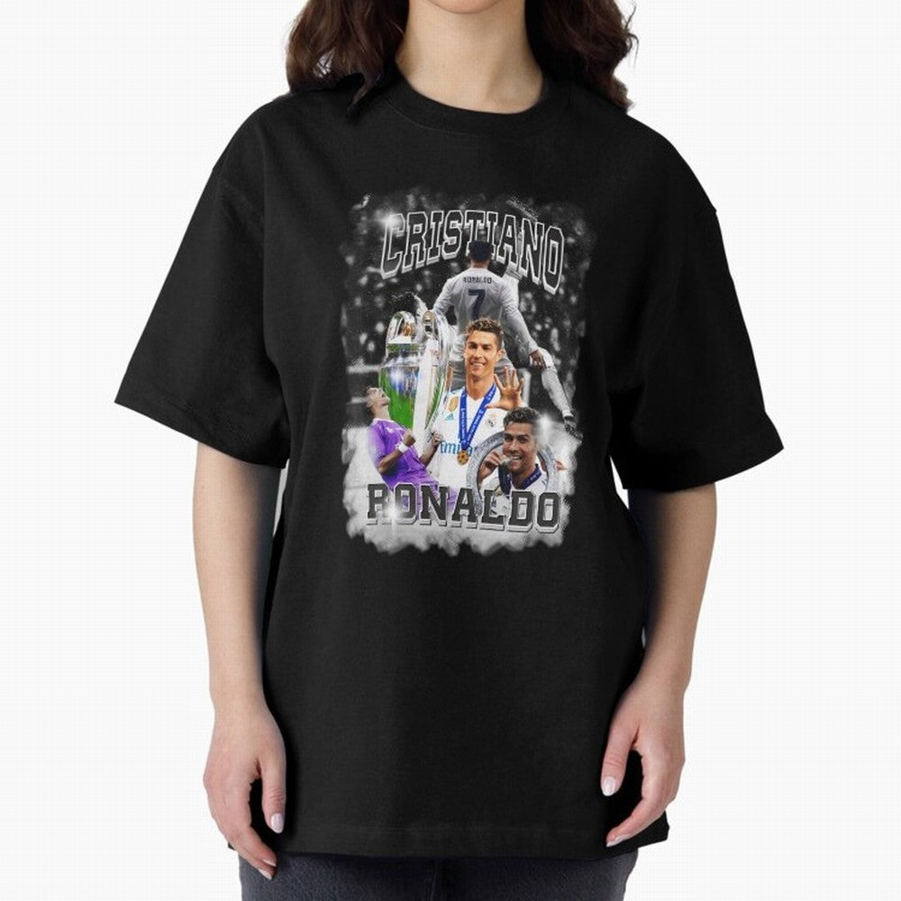 Cristiano Ronaldo Oversized T-Shirt Keep the Match Day Mood of Match Day Hype around FIFA World Cup 2026 Group Stage, Mbappe, Portugal, Championship Spirit, Famous Goals, Roaring Crowds and International Football Unity; Perfect for Fans,