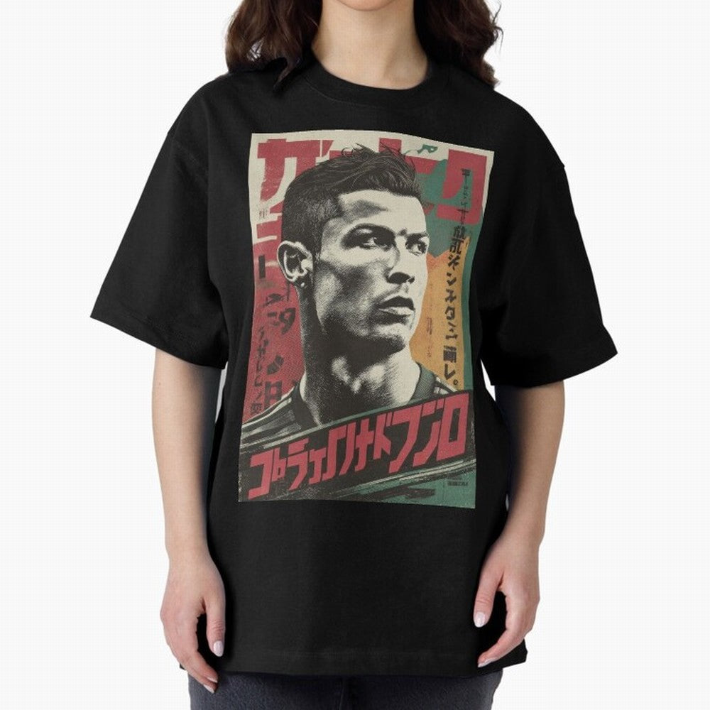 Cristiano Vintage Warned Japanese Poster Oversized T-Shirt Honor FIFA World Cup 2026 Driven by Cristiano Ronaldo, Haaland and CR7, France and Portugal Energy, Vintage Soccer Flavor, Modern Football Stars, National Flags and Final Night Emotion;