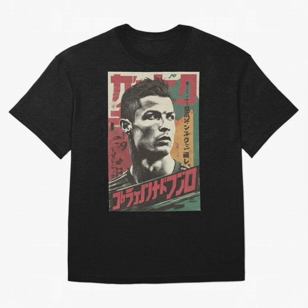 Cristiano Vintage Warned Japanese Poster Oversized T-Shirt Honor FIFA World Cup 2026 Driven by Cristiano Ronaldo, Haaland and CR7, France and Portugal Energy, Vintage Soccer Flavor, Modern Football Stars, National Flags and Final Night Emotion;