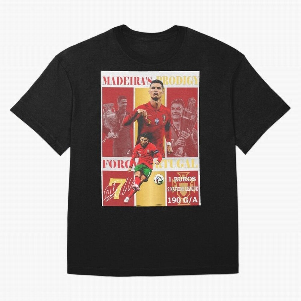 Cristiano Ronaldo Portugal Poster - Madeira's Prodigy CR7 Fan Art Print Oversized T-Shirt Join Supporters Worldwide for FIFA World Cup 2026 for Fans of Messi and Argentina, France and Brazil, Bringing Match Day Excitement, Supporter Culture, Golden