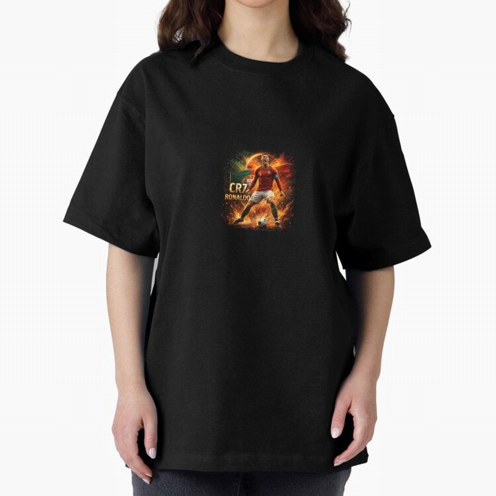 Cristiano Ronaldo Football Legend Artwork Oversized T-Shirt Show Championship Spirit for Global Football Passion for FIFA World Cup 2026, Celebrating Haaland, Argentina, France and Brazil, Classic Soccer Heritage, Championship Pressure, Fan Loyalty