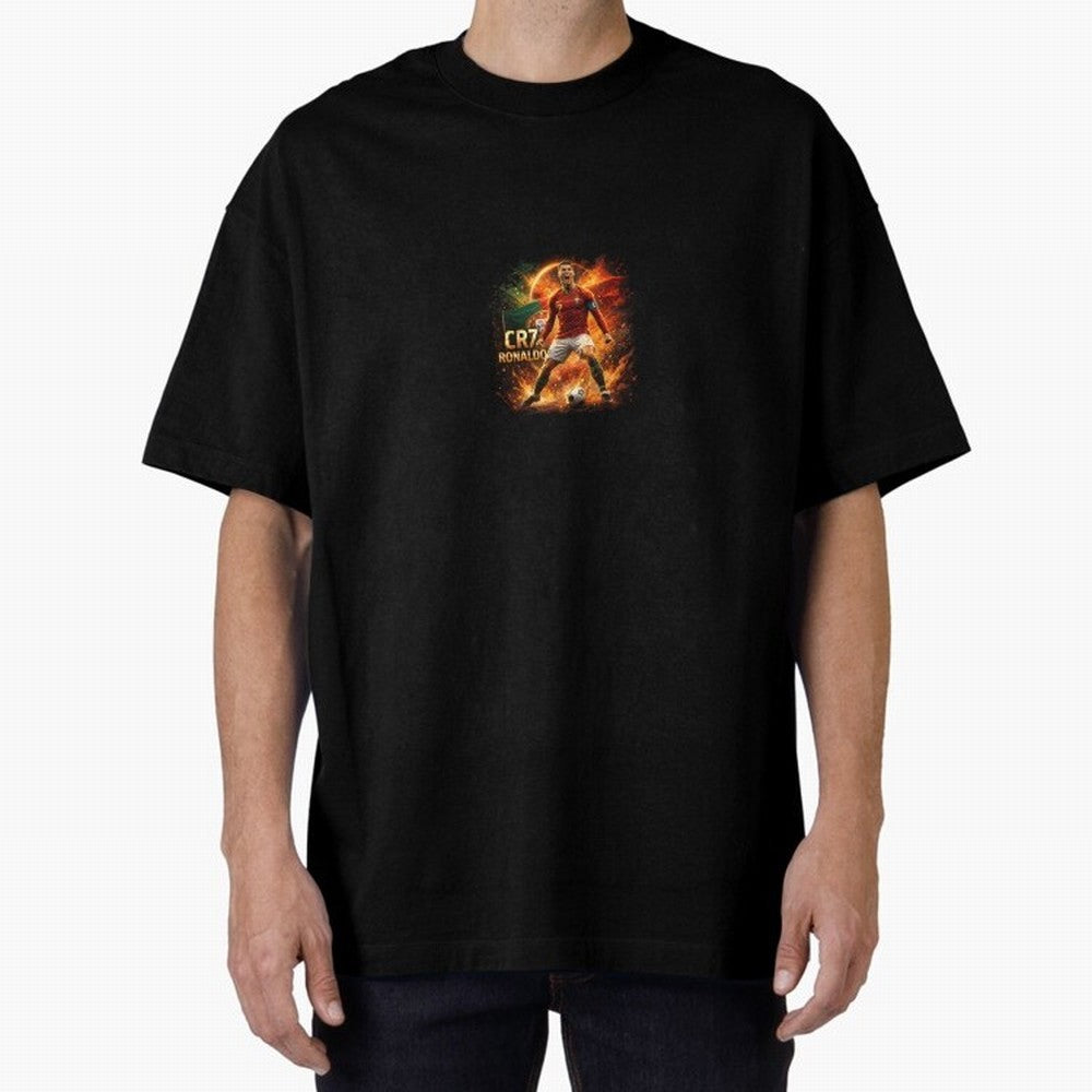 Cristiano Ronaldo Football Legend Artwork Oversized T-Shirt Show Championship Spirit for Global Football Passion for FIFA World Cup 2026, Celebrating Haaland, Argentina, France and Brazil, Classic Soccer Heritage, Championship Pressure, Fan Loyalty