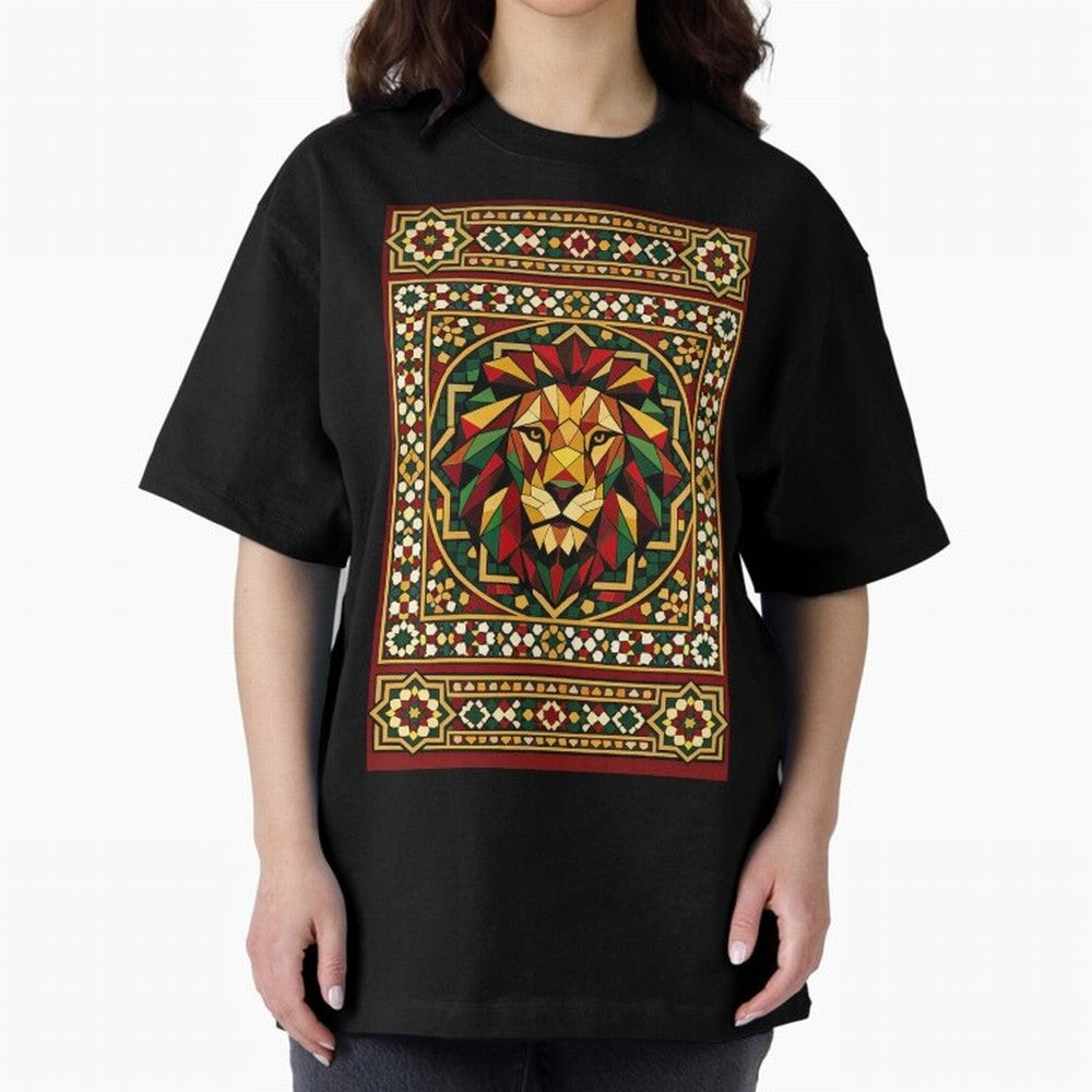 Portuguese Geometric Lion Portrait Oversized T-Shirt Support the Legends of FIFA World Cup 2026 Group Stage Spirit, Capturing France, Messi, CR7 and Mbappe, Worldwide Fan Energy, Dramatic Goals, Stadium Lights and Championship Celebrations; Perfect