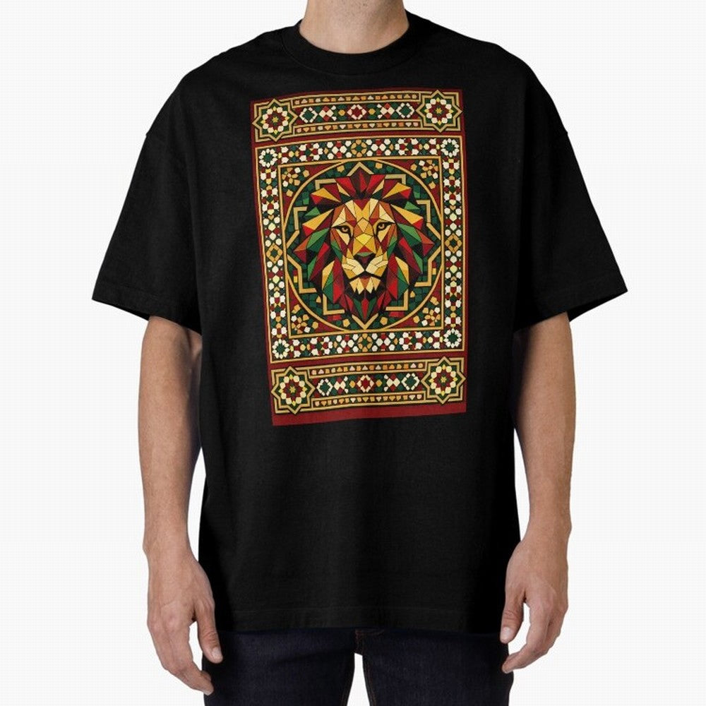Portuguese Geometric Lion Portrait Oversized T-Shirt Support the Legends of FIFA World Cup 2026 Group Stage Spirit, Capturing France, Messi, CR7 and Mbappe, Worldwide Fan Energy, Dramatic Goals, Stadium Lights and Championship Celebrations; Perfect