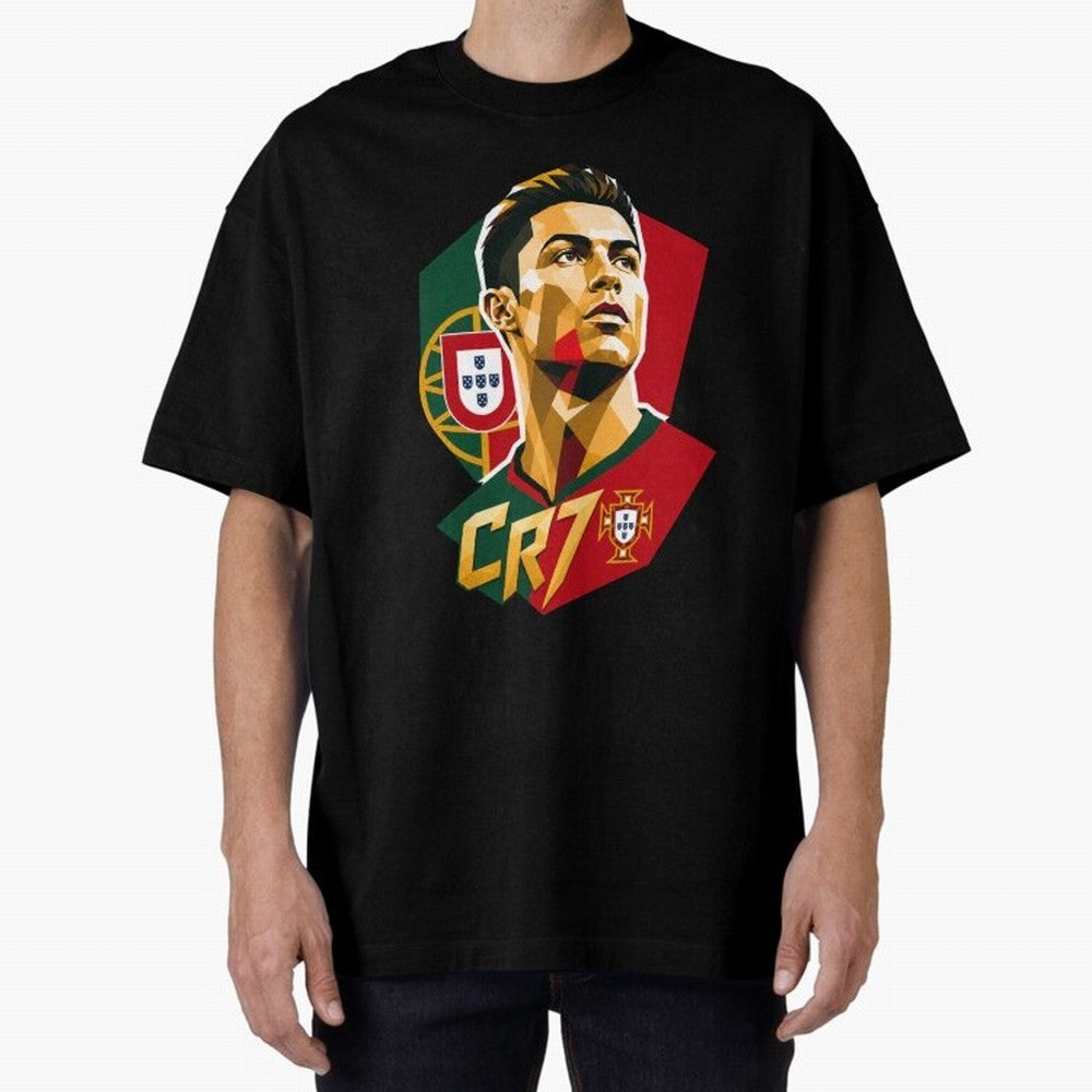 CR7 Art Print Oversized T-Shirt Bring Trophy Dreams to FIFA World Cup 2026 USA Canada Mexico for Fans of Messi, Neymar and Mbappe and Spain and Netherlands, Bringing Worldwide Fan Energy, Dramatic Goals, Stadium Lights and Championship