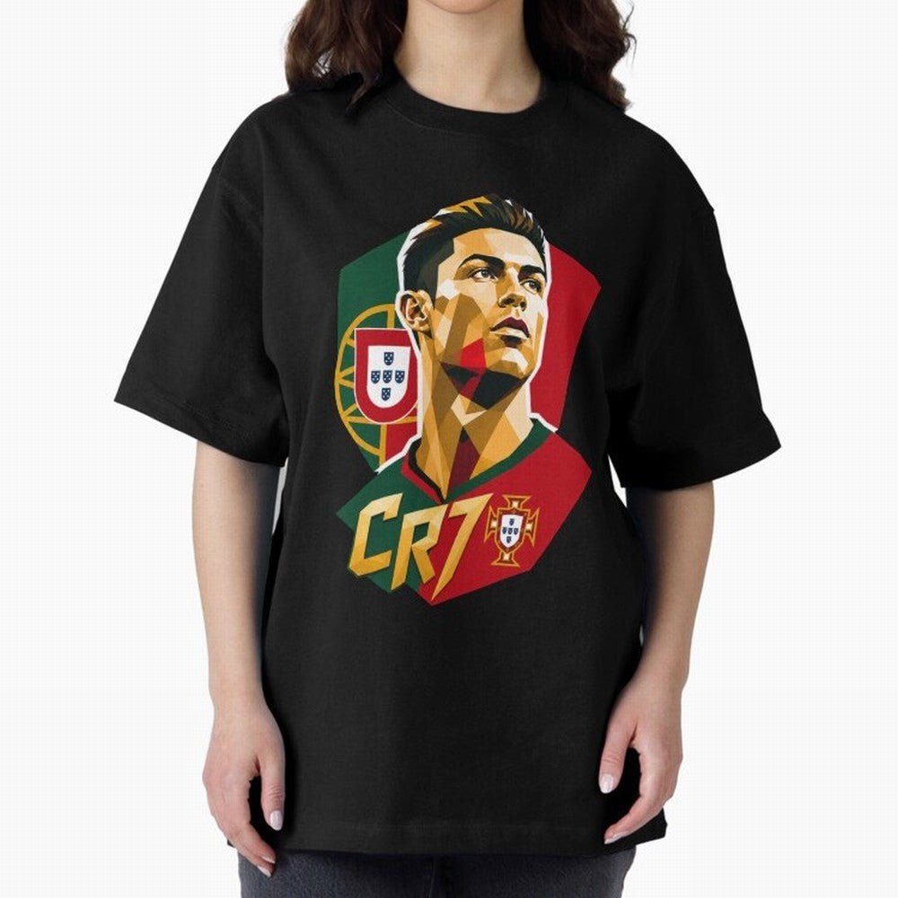 CR7 Art Print Oversized T-Shirt Bring Trophy Dreams to FIFA World Cup 2026 USA Canada Mexico for Fans of Messi, Neymar and Mbappe and Spain and Netherlands, Bringing Worldwide Fan Energy, Dramatic Goals, Stadium Lights and Championship
