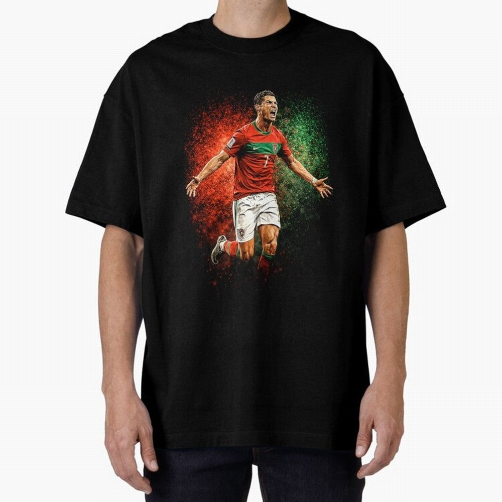Cristiano Ronaldo Football Legend Oversized T-Shirt Celebrate Rivalries and Pride in Global Football Passion for FIFA World Cup 2026, Inspired by Haaland and Mbappe, England, France and Netherlands, Champion Mindset, Group Stage Buzz, Knockout