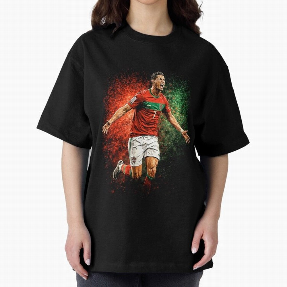 Cristiano Ronaldo Football Legend Oversized T-Shirt Celebrate Rivalries and Pride in Global Football Passion for FIFA World Cup 2026, Inspired by Haaland and Mbappe, England, France and Netherlands, Champion Mindset, Group Stage Buzz, Knockout