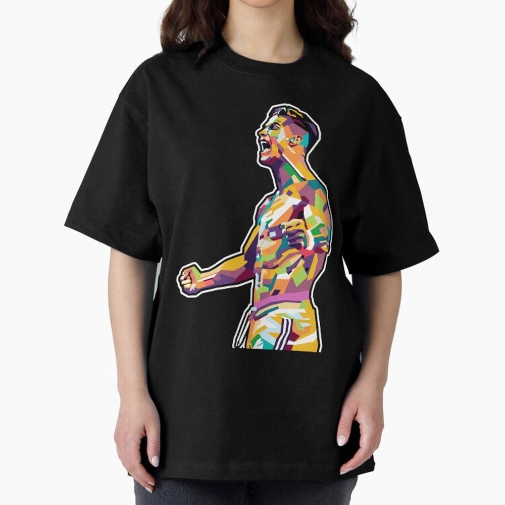 Cr7 Pop Art Oversized T-Shirt Celebrate Football Dreams Across Global Football Passion for FIFA World Cup 2026, Capturing Mbappe and Neymar, England, Vintage Soccer Flavor, Modern Football Stars, National Flags and Final Night Emotion; Made for