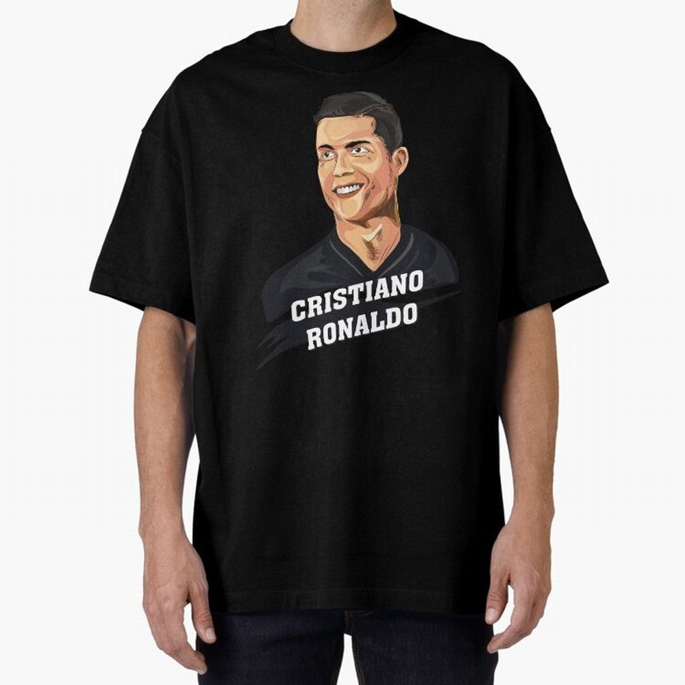 Cristiano Ronaldo Portrait Oversized T-Shirt Stand Proud for FIFA World Cup 2026 Spirit, Built around Netherlands, Mbappe, Sports Nostalgia, International Competition, Famous Players and Unforgettable Victories; Great for Watch Parties, Sports