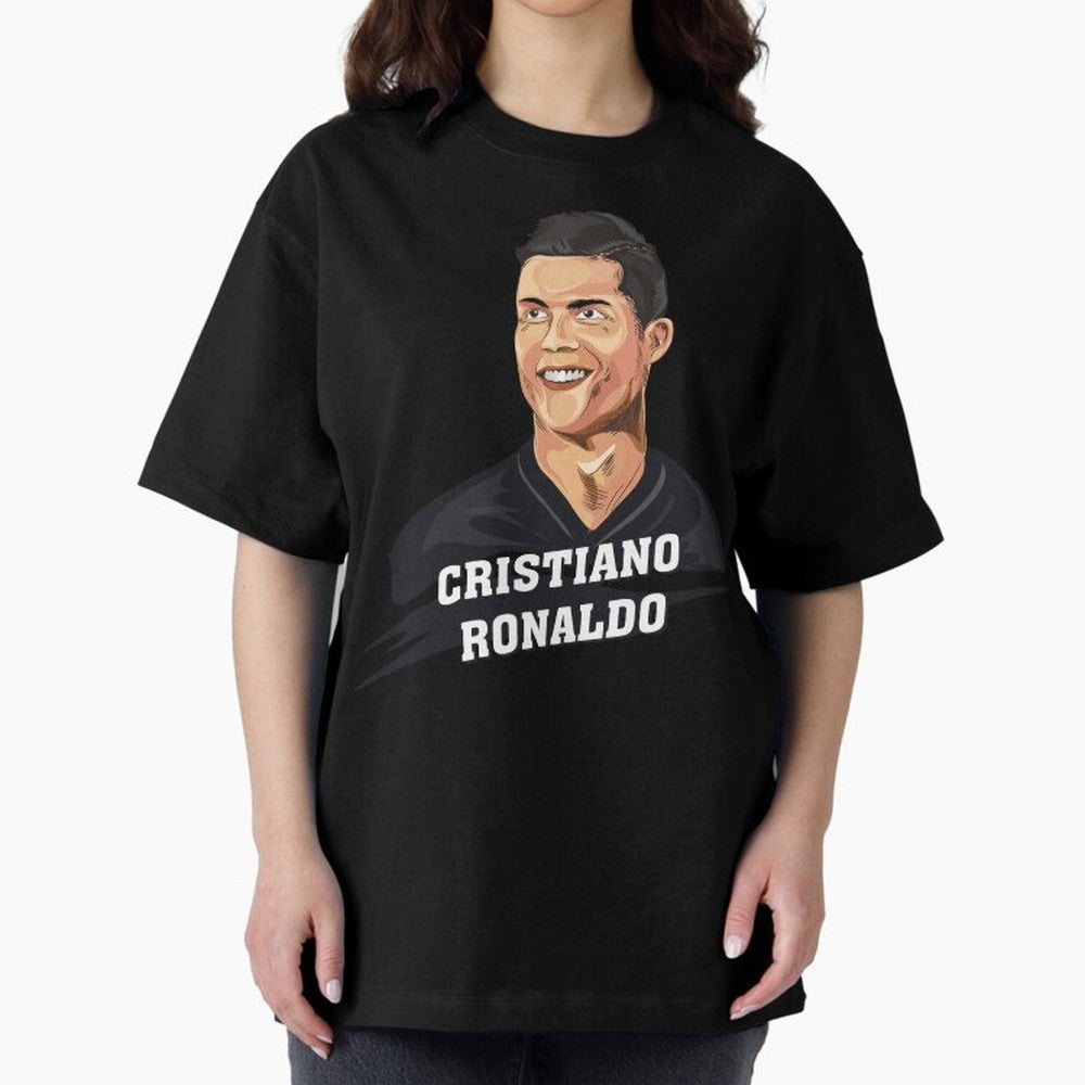 Cristiano Ronaldo Portrait Oversized T-Shirt Stand Proud for FIFA World Cup 2026 Spirit, Built around Netherlands, Mbappe, Sports Nostalgia, International Competition, Famous Players and Unforgettable Victories; Great for Watch Parties, Sports