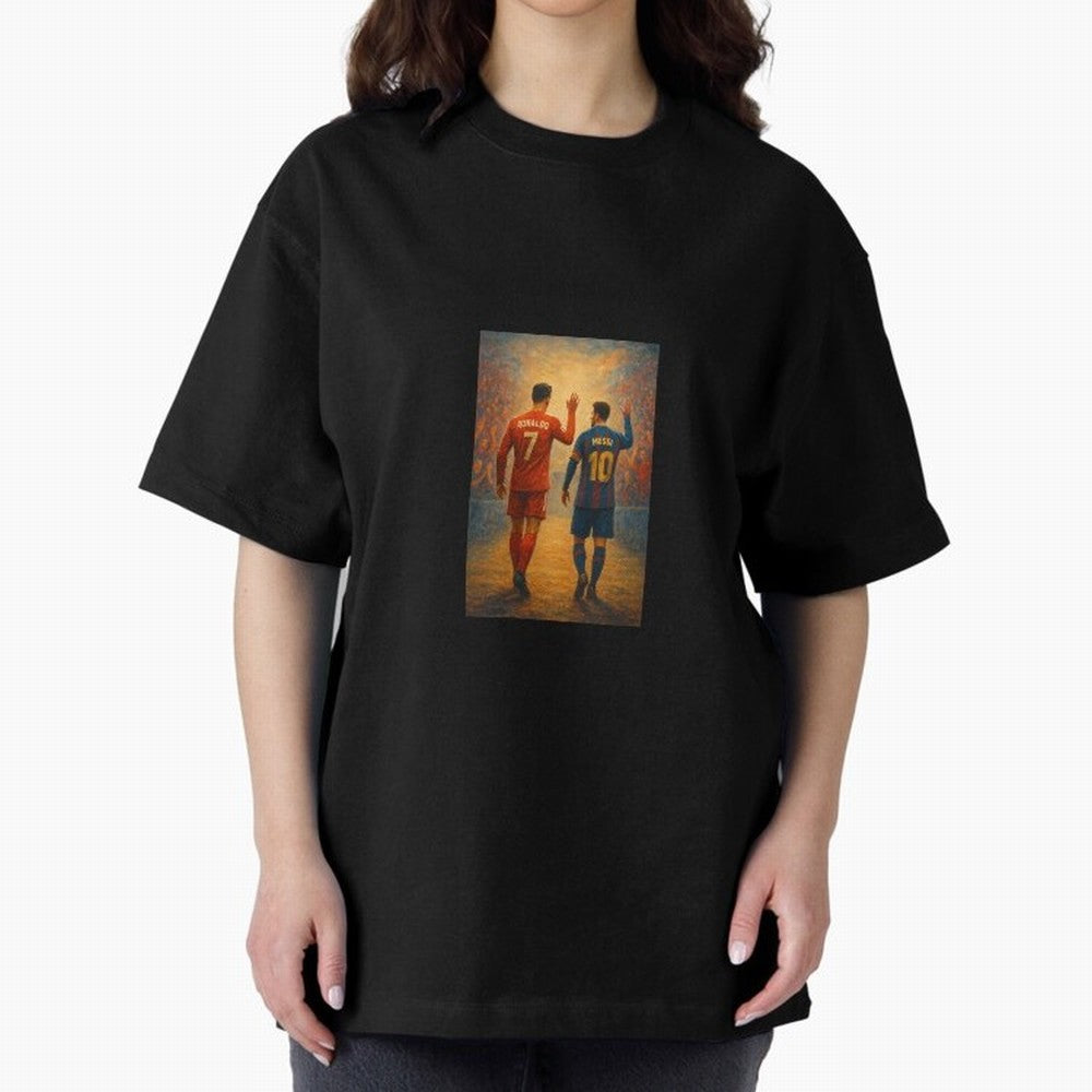Cristiano Ronaldo and Messi Art Sticker Oversized T-Shirt Step into Global Football Passion for FIFA World Cup 2026 USA Canada Mexico, Inspired by Messi and Cristiano Ronaldo, Germany, Football Festival Excitement, Trophy Ambitions, Country