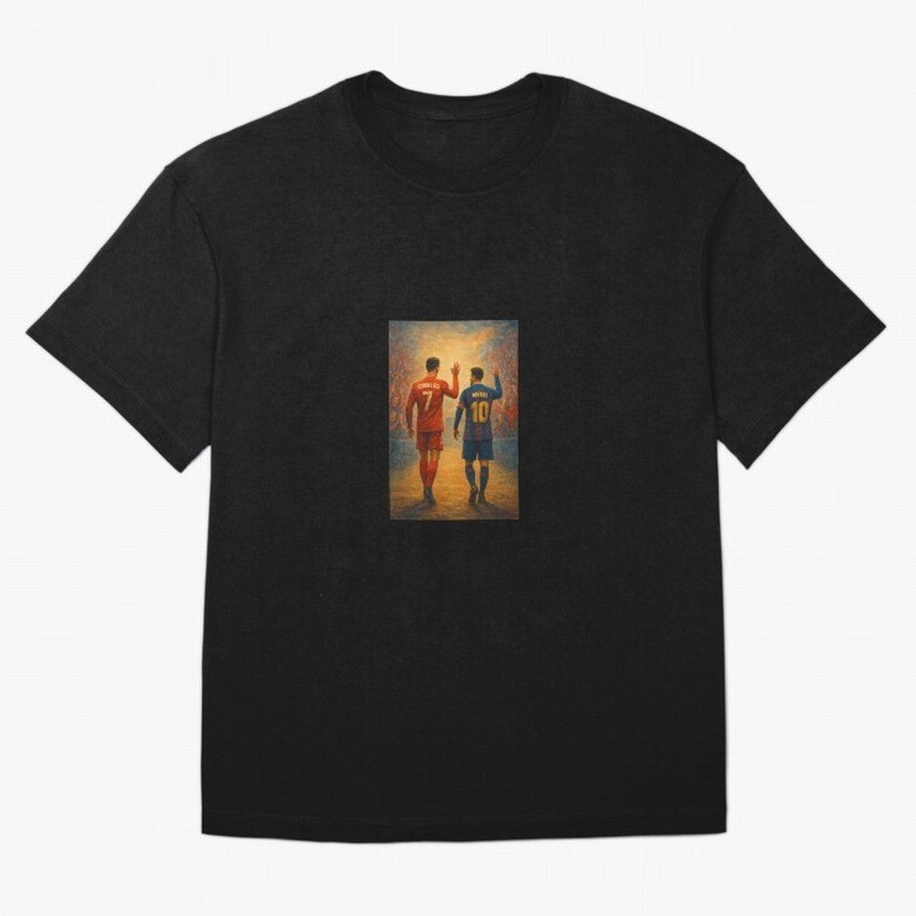Cristiano Ronaldo and Messi Art Sticker Oversized T-Shirt Step into Global Football Passion for FIFA World Cup 2026 USA Canada Mexico, Inspired by Messi and Cristiano Ronaldo, Germany, Football Festival Excitement, Trophy Ambitions, Country