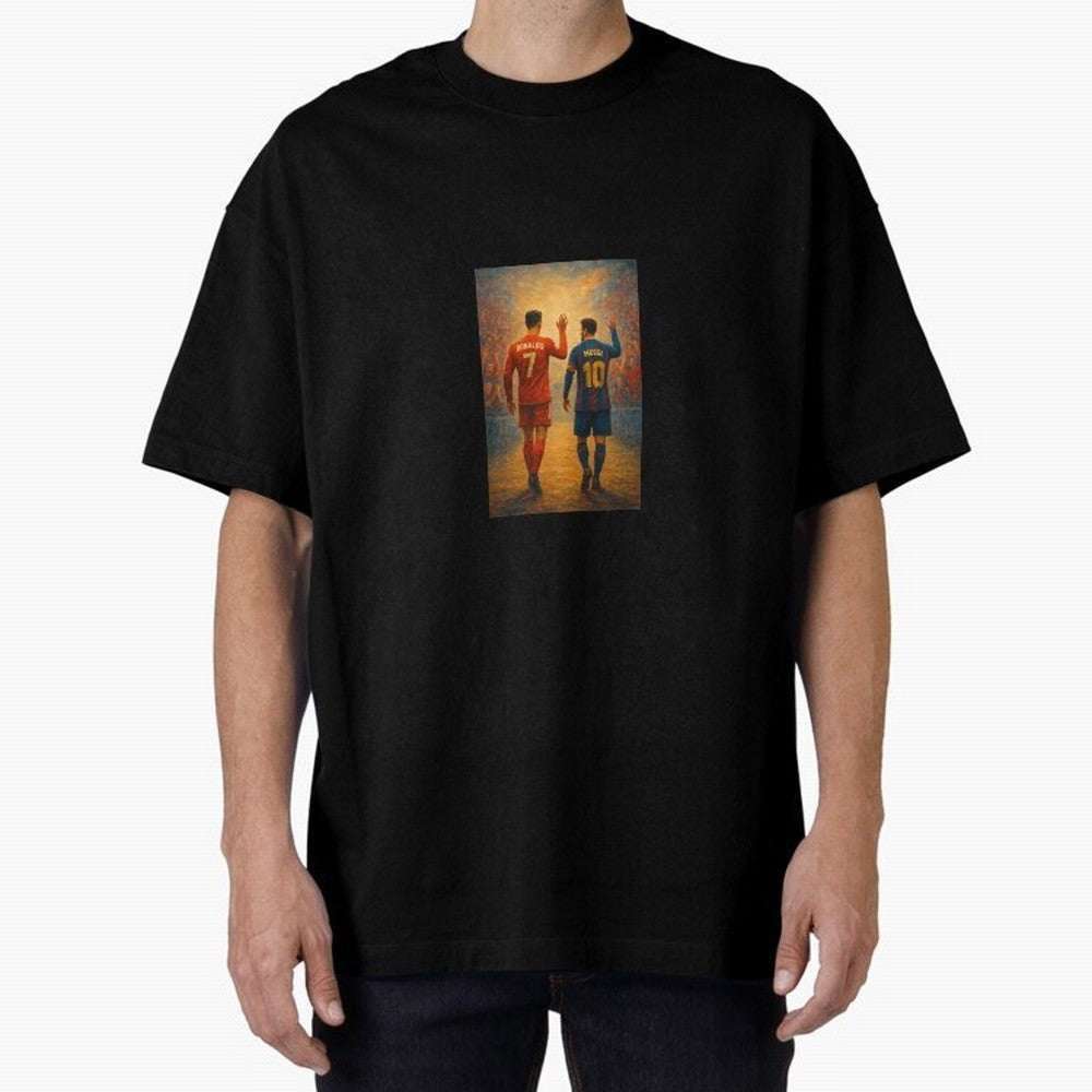 Cristiano Ronaldo and Messi Art Sticker Oversized T-Shirt Step into Global Football Passion for FIFA World Cup 2026 USA Canada Mexico, Inspired by Messi and Cristiano Ronaldo, Germany, Football Festival Excitement, Trophy Ambitions, Country