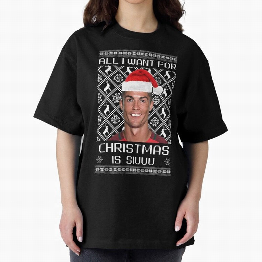 Cristiano Ronaldo Siuuu Christmas Oversized T-Shirt Honor the Football Icons of FIFA World Cup 2026 for Fans of Cristiano Ronaldo and England and Germany, Bringing Fan Favorite Moments, National Team Passion, Big Match Drama and Soccer History;