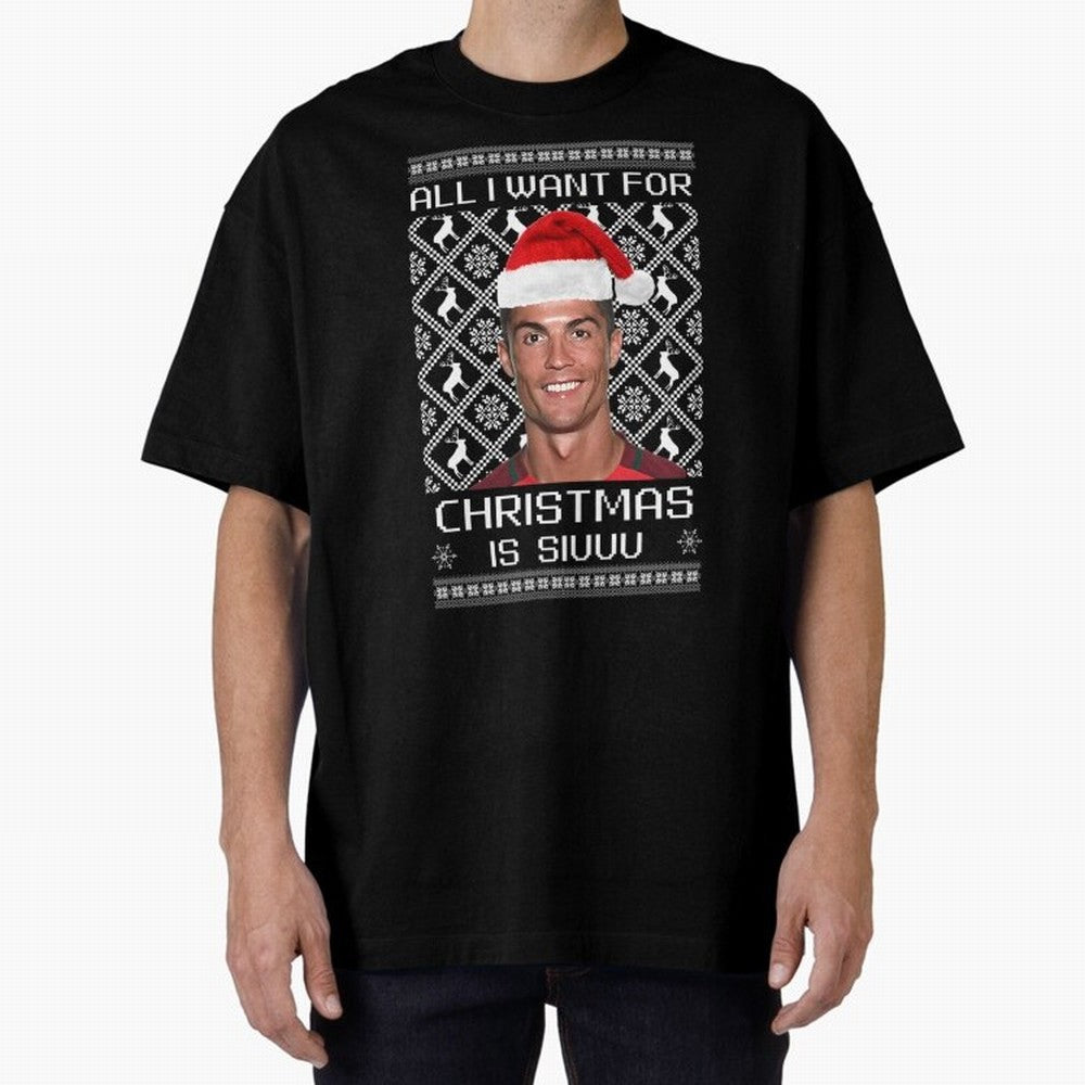 Cristiano Ronaldo Siuuu Christmas Oversized T-Shirt Honor the Football Icons of FIFA World Cup 2026 for Fans of Cristiano Ronaldo and England and Germany, Bringing Fan Favorite Moments, National Team Passion, Big Match Drama and Soccer History;