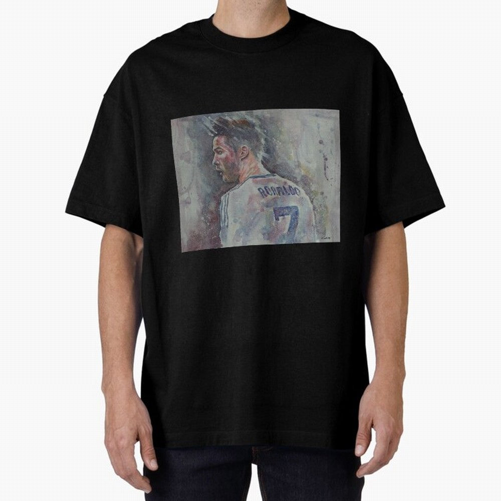 Cristiano Ronaldo - Portrait 1 Oversized T-Shirt Celebrate Unforgettable Nights in the FIFA World Cup 2026 USA Canada Mexico Journey through Messi, Neymar and Mbappe Highlights, England and Germany Pride, Football Festival Excitement, Trophy