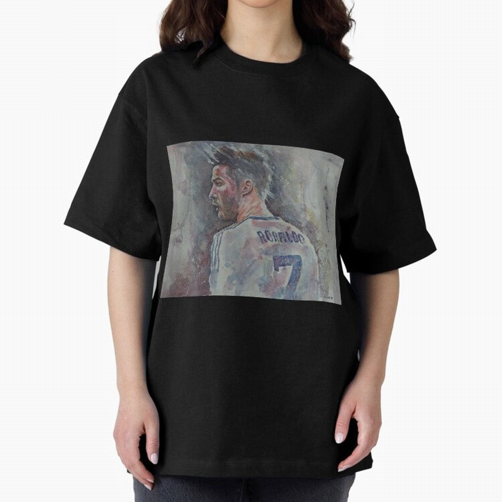 Cristiano Ronaldo - Portrait 1 Oversized T-Shirt Celebrate Unforgettable Nights in the FIFA World Cup 2026 USA Canada Mexico Journey through Messi, Neymar and Mbappe Highlights, England and Germany Pride, Football Festival Excitement, Trophy