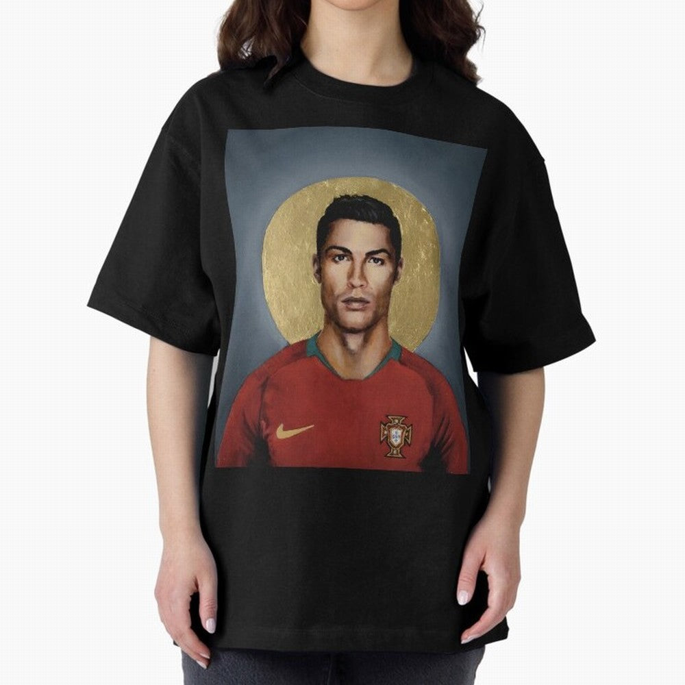 Cristiano Ronaldo CR7 Saint Portugal Football Legend Fan Art Oversized T-Shirt Turn Every Weekend Toward the FIFA World Cup 2026 Journey through Mbappe and Neymar Highlights, Portugal, Spain and Germany Pride, Game Day Rituals, Football Legends,