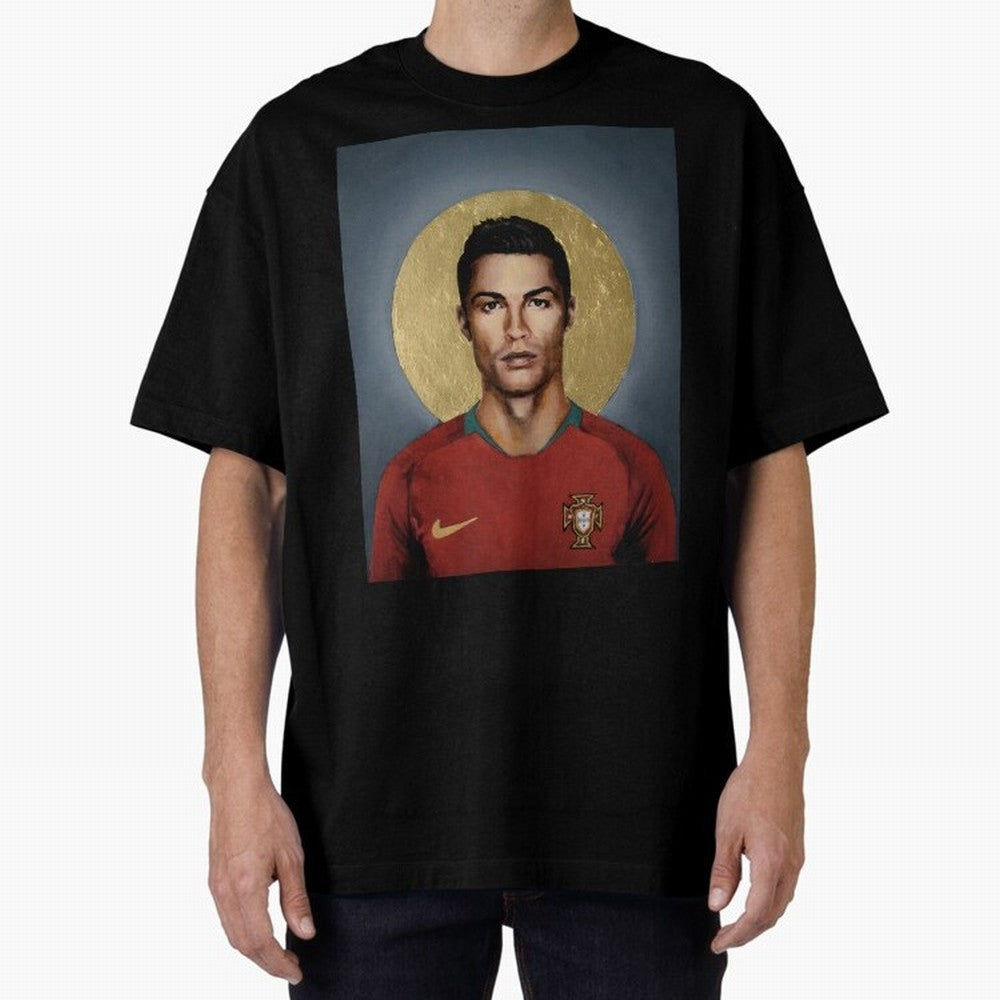 Cristiano Ronaldo CR7 Saint Portugal Football Legend Fan Art Oversized T-Shirt Turn Every Weekend Toward the FIFA World Cup 2026 Journey through Mbappe and Neymar Highlights, Portugal, Spain and Germany Pride, Game Day Rituals, Football Legends,