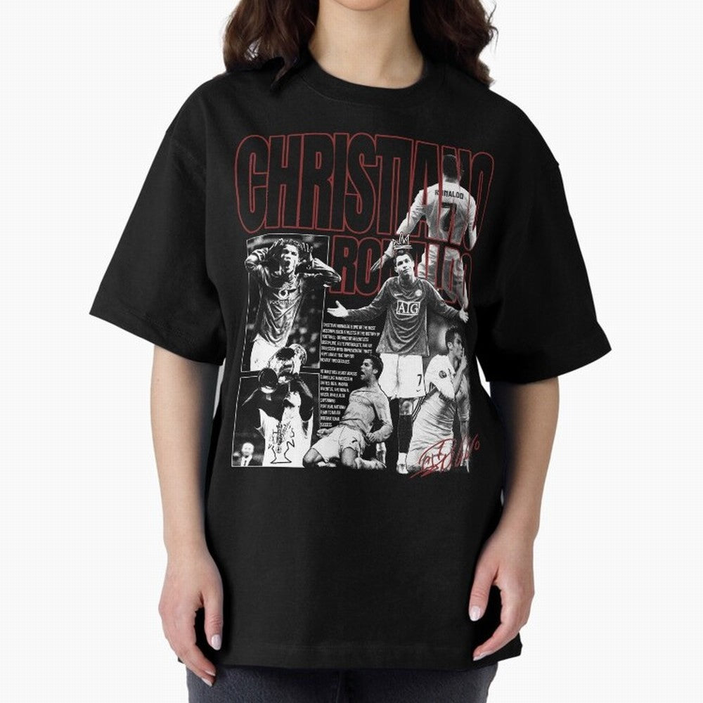 Cristiano Ronaldo Vintage Graphic Oversized T-Shirt Show Fan Pride Across FIFA World Cup 2026 Group Stage Spirit, Driven by Argentina, Messi, Sports Nostalgia, International Competition, Famous Players and Unforgettable Victories; Perfect for Fans,
