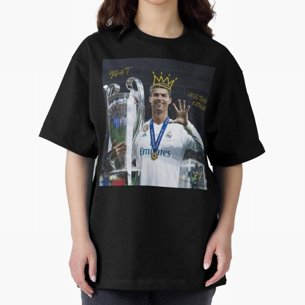 Cristiano Ronaldo- GOAT Oversized T-Shirt Join Global Football Passion for FIFA World Cup 2026 Group Stage, Centered on Messi and Cristiano Ronaldo, England, Football Festival Excitement, Trophy Ambitions, Country Rivalries and Star Player Buzz;