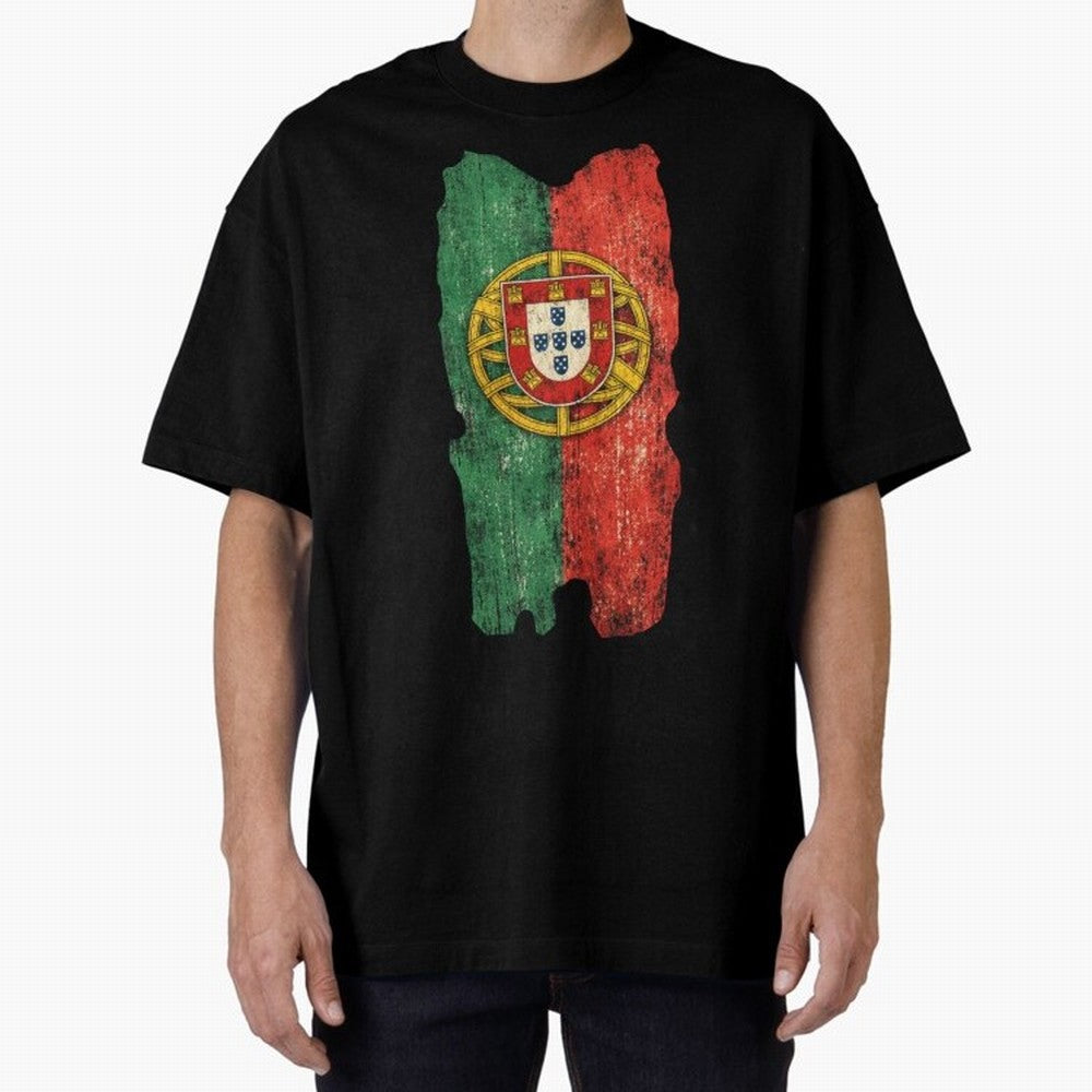 Vintage Portugal Flag Soccer Fan Design Oversized T-Shirt Treasure FIFA World Cup 2026 for Fans of Mbappe and Neymar and Spain, Bringing Football History, Final Match Energy, Crowd Noise and Once in a Lifetime Moments; Great for Watch Parties,