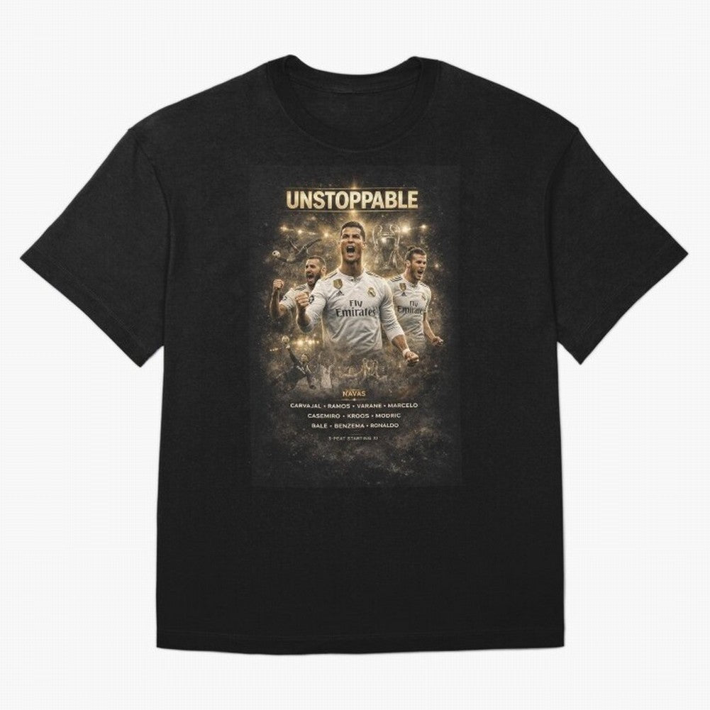 Unstoppable - Real Madrid Oversized T-Shirt Show Fan Pride Across the FIFA World Cup 2026 Journey through Cristiano Ronaldo, Haaland and CR7 Highlights, Portugal, Spain and Germany Pride, Tournament Hype, Historic Matchups, Family Viewing Parties