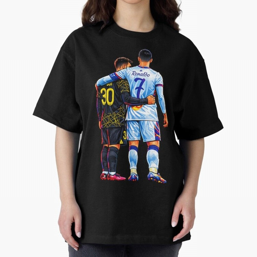 2 GOATS Oversized T-Shirt Relive the Noise and Pride of Global Football Passion for FIFA World Cup 2026 USA Canada Mexico, Highlighting CR7, Argentina, Global Supporter Spirit, Legendary Goals, National Colors and Tournament Celebration; Great for