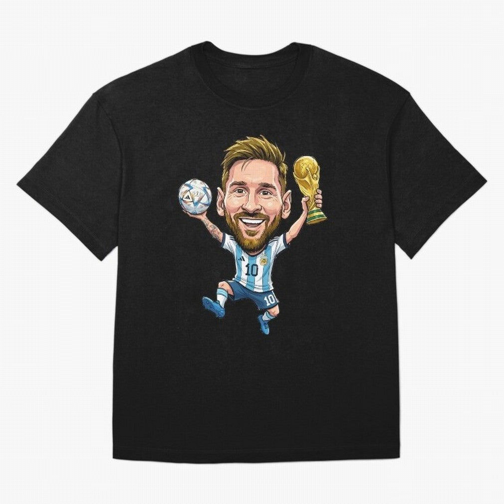 Messi Campion Caricatur Oversized T-Shirt Cheer through Every Moment of FIFA World Cup 2026 Group Stage Filled with Mbappe, England and Germany Energy, Football Passion, Legendary Performances, Festival Vibes and Supporter Community; Ideal for