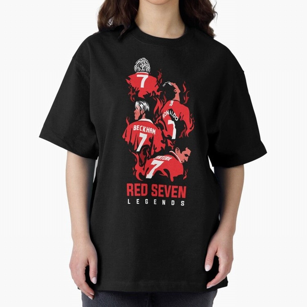 The Red Seven - Man Utd Oversized T-Shirt Remember Iconic Moments from FIFA World Cup 2026 USA Canada Mexico for Fans of Mbappe and Neymar and Netherlands, Bringing Retro Football Energy, Iconic Rivalries, Trophy Chase Drama and Stadium Atmosphere;