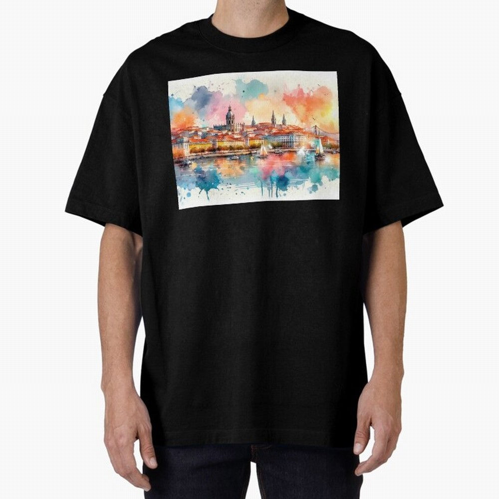 Lisbon cityscape with sailboats Oversized T-Shirt Carry the FIFA World Cup 2026 Group Stage Journey through Mbappe and Neymar Highlights, France Pride, Champion Mindset, Group Stage Buzz, Knockout Tension and Passionate Fan Culture; Perfect for