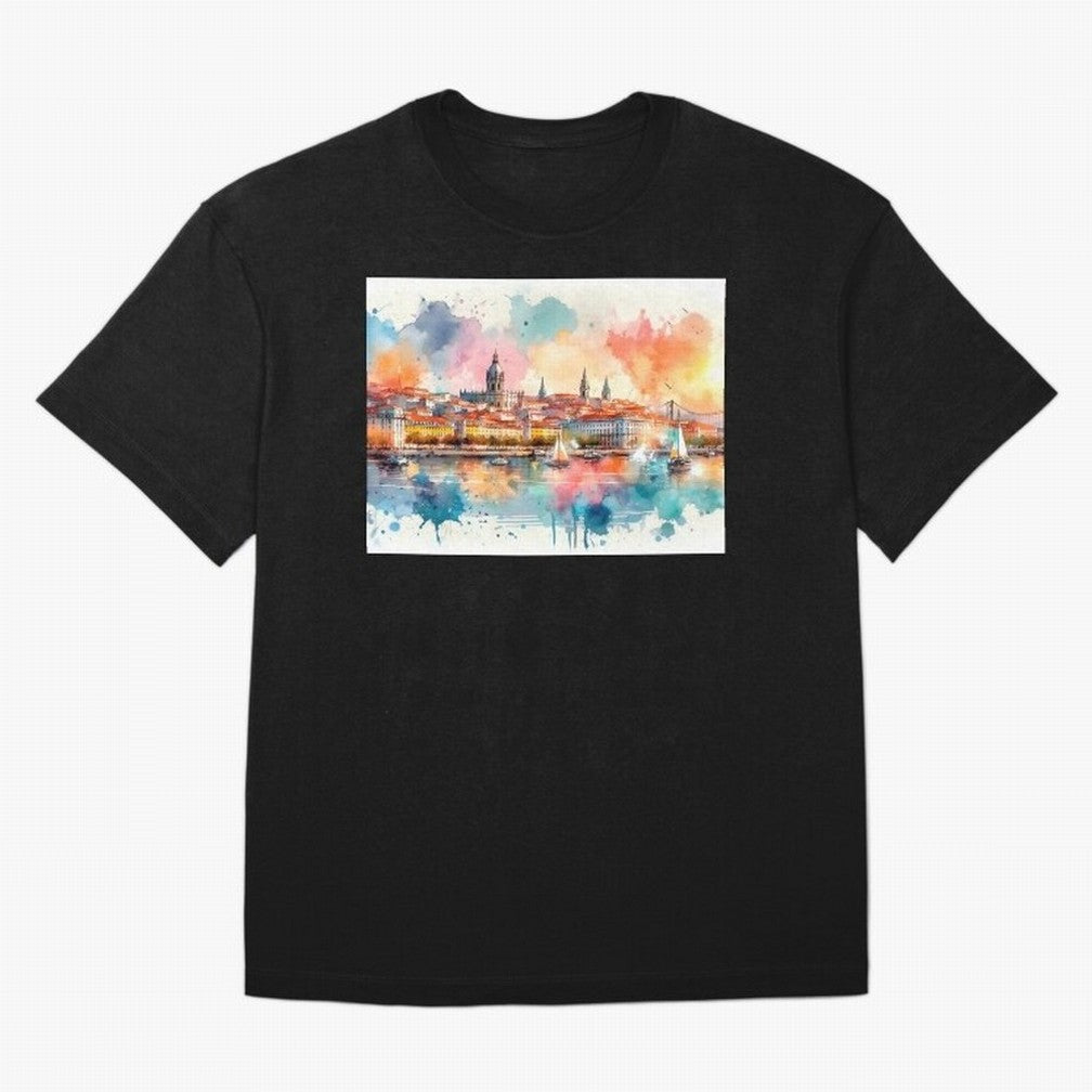 Lisbon cityscape with sailboats Oversized T-Shirt Carry the FIFA World Cup 2026 Group Stage Journey through Mbappe and Neymar Highlights, France Pride, Champion Mindset, Group Stage Buzz, Knockout Tension and Passionate Fan Culture; Perfect for
