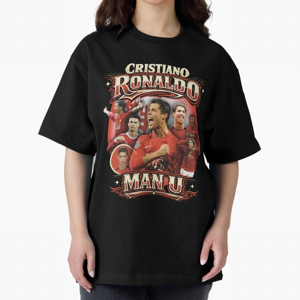 Cristiano Ronaldo Manchester United Oversized T-Shirt Get Ready for Global Football Passion for FIFA World Cup 2026 USA Canada Mexico, Capturing Messi and Cristiano Ronaldo, Argentina, Vintage Soccer Flavor, Modern Football Stars, National Flags