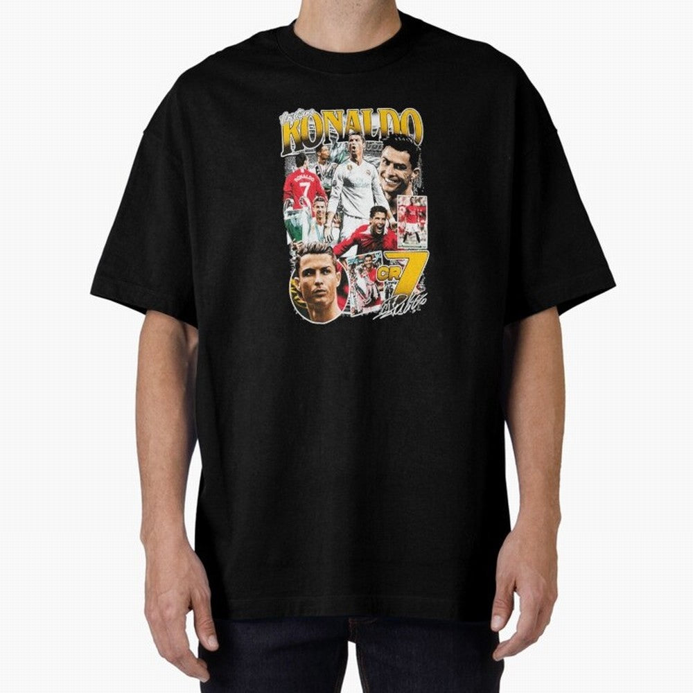 Cristiano Ronaldo Cr7 Collage Oversized T-Shirt Celebrate the Biggest Stage of FIFA World Cup 2026 for Fans of CR7 and France and Portugal, Bringing Stadium Memories, Football Loyalty, International Chants and Championship Tradition; Made for