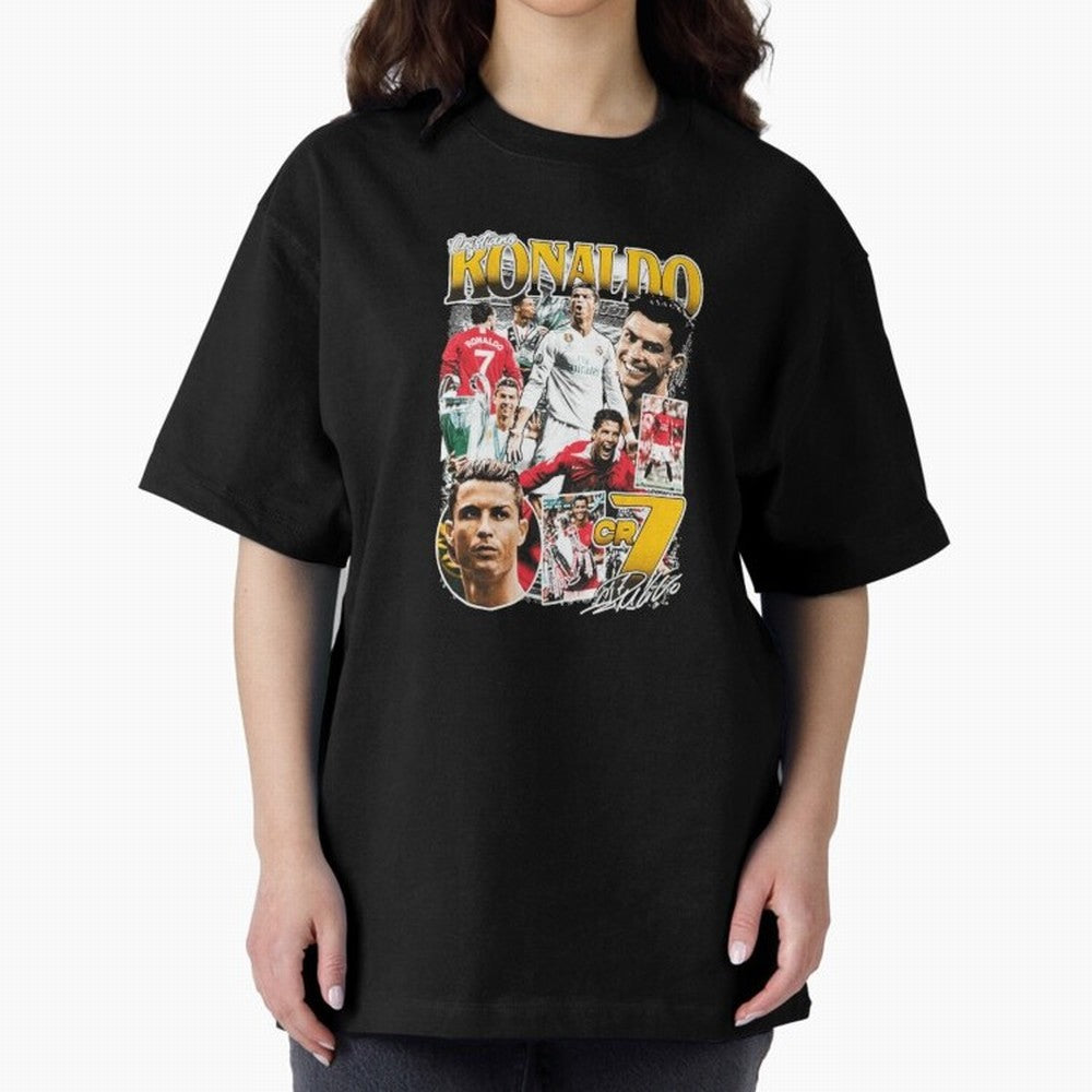 Cristiano Ronaldo Cr7 Collage Oversized T-Shirt Celebrate the Biggest Stage of FIFA World Cup 2026 for Fans of CR7 and France and Portugal, Bringing Stadium Memories, Football Loyalty, International Chants and Championship Tradition; Made for