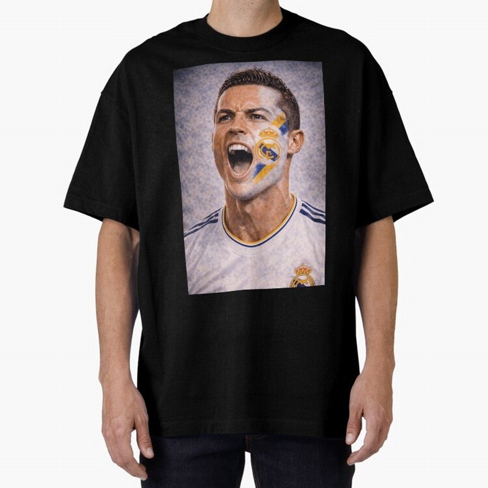 Cristiano Ronaldo ¡ª A Fan Portrait in Motion Oversized T-Shirt Wear the Spirit of FIFA World Cup 2026 for Fans of CR7 and Messi and France, Bringing Vintage Soccer Flavor, Modern Football Stars, National Flags and Final Night Emotion; Perfect for