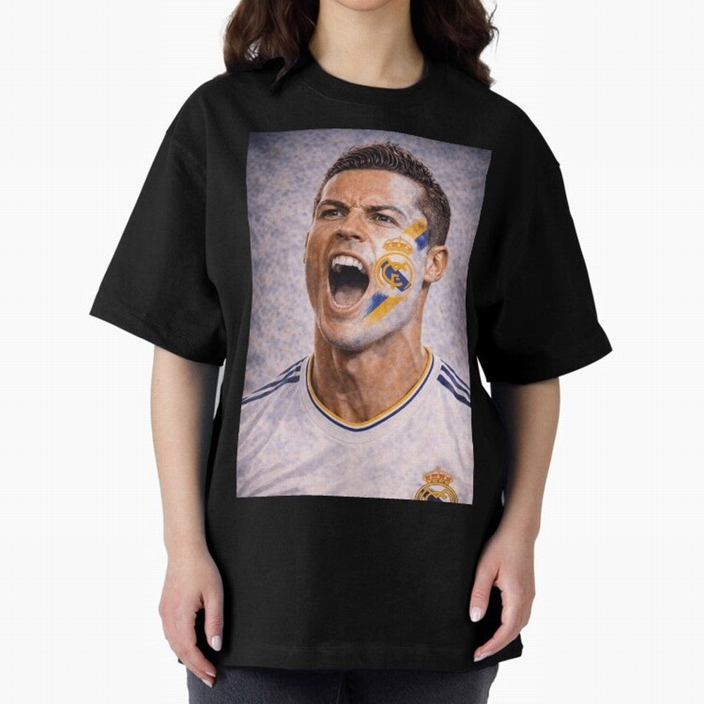 Cristiano Ronaldo ¡ª A Fan Portrait in Motion Oversized T-Shirt Wear the Spirit of FIFA World Cup 2026 for Fans of CR7 and Messi and France, Bringing Vintage Soccer Flavor, Modern Football Stars, National Flags and Final Night Emotion; Perfect for