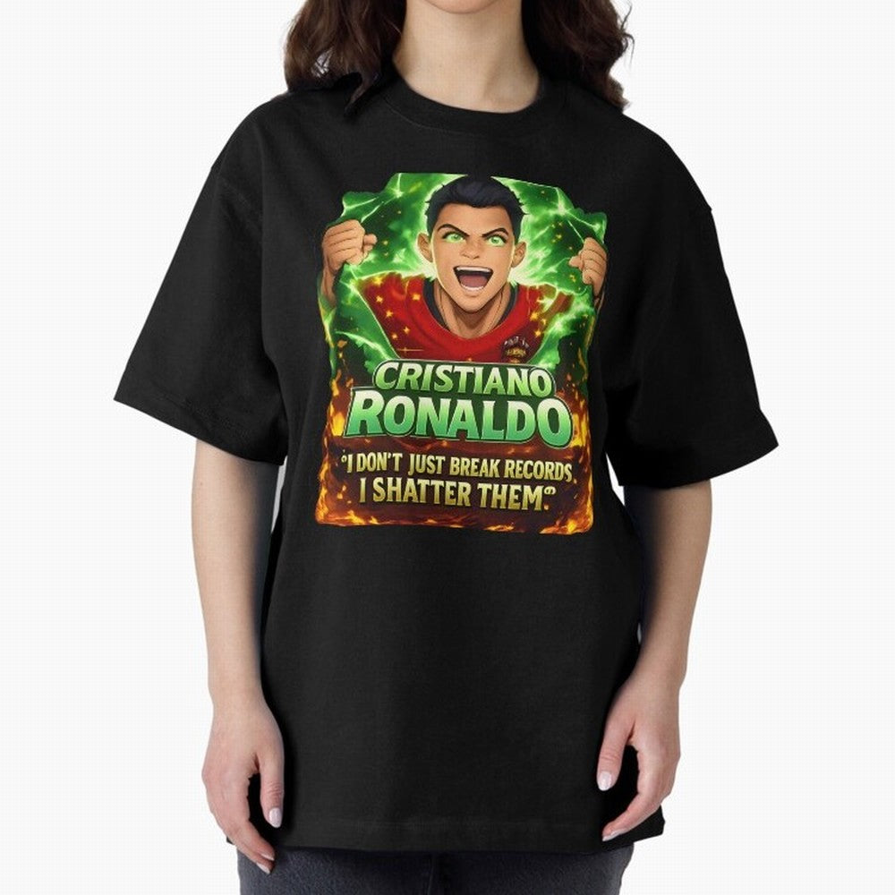 Cristiano Ronaldo Power Art Poster ¨C Legendary Football Motivation Design Oversized T-Shirt Show Your Love for FIFA World Cup 2026 Group Stage for Fans of Messi, CR7 and Mbappe and England, France and Netherlands, Bringing Classic Soccer Heritage,