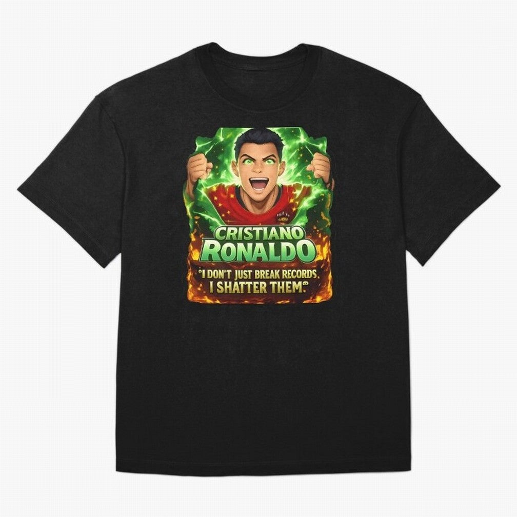 Cristiano Ronaldo Power Art Poster ¨C Legendary Football Motivation Design Oversized T-Shirt Show Your Love for FIFA World Cup 2026 Group Stage for Fans of Messi, CR7 and Mbappe and England, France and Netherlands, Bringing Classic Soccer Heritage,