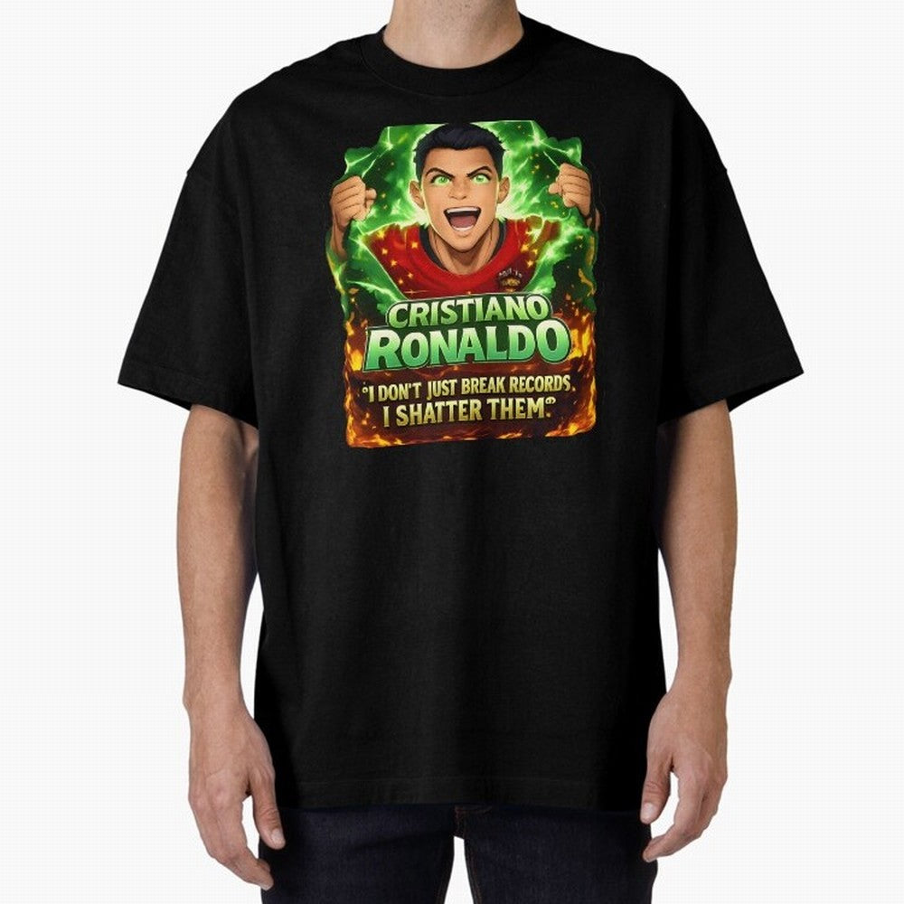 Cristiano Ronaldo Power Art Poster ¨C Legendary Football Motivation Design Oversized T-Shirt Show Your Love for FIFA World Cup 2026 Group Stage for Fans of Messi, CR7 and Mbappe and England, France and Netherlands, Bringing Classic Soccer Heritage,