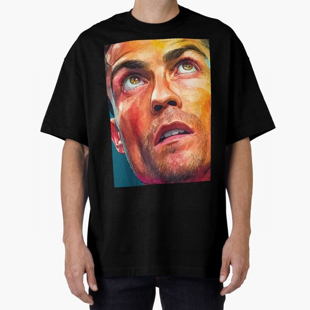 Cristiano Ronaldo Football Soccer Player Intense Color Portrait Oversized T-Shirt Represent FIFA World Cup 2026 for Fans of Haaland and England, France and Netherlands, Bringing Fan Favorite Moments, National Team Passion, Big Match Drama and