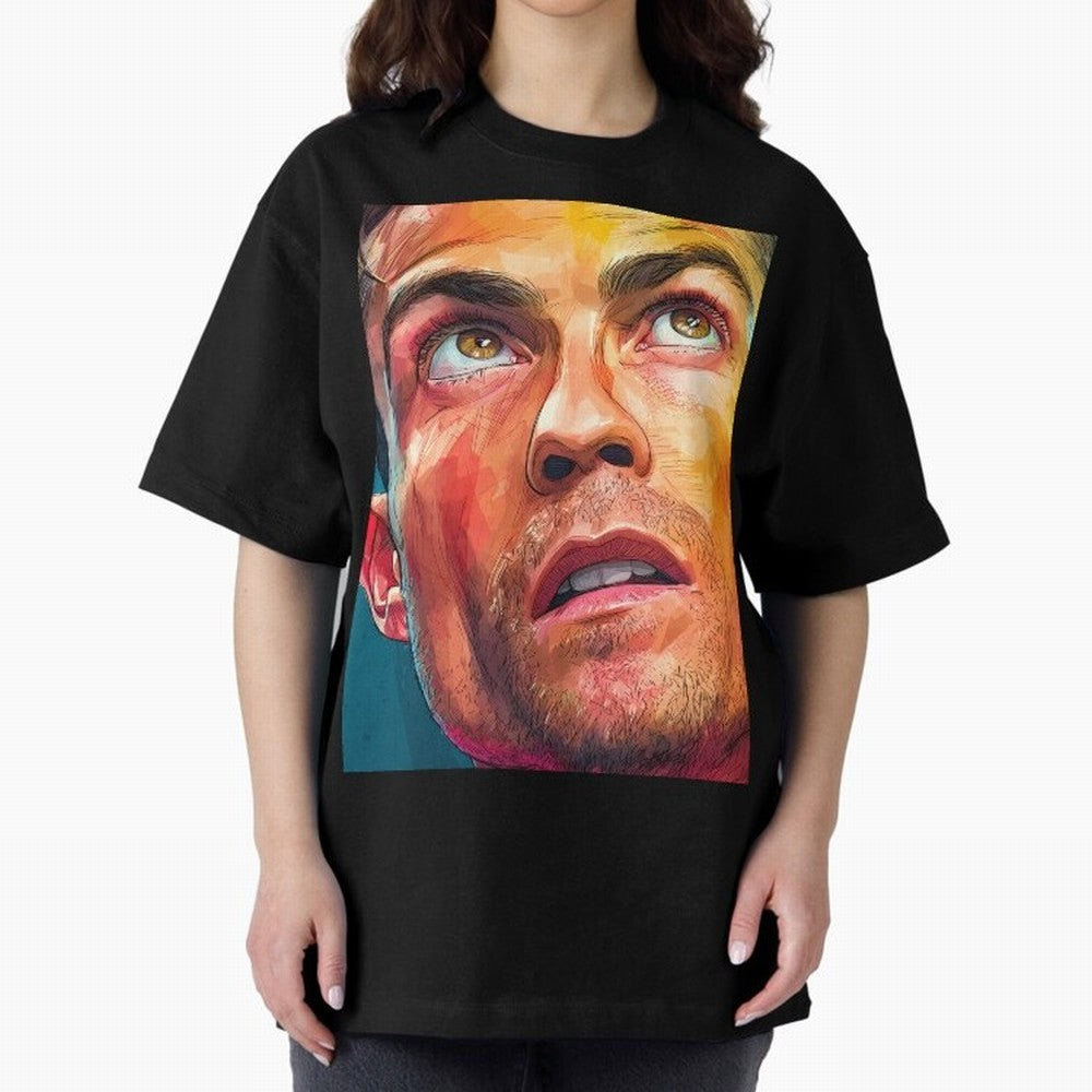 Cristiano Ronaldo Football Soccer Player Intense Color Portrait Oversized T-Shirt Represent FIFA World Cup 2026 for Fans of Haaland and England, France and Netherlands, Bringing Fan Favorite Moments, National Team Passion, Big Match Drama and