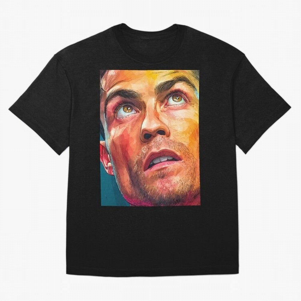 Cristiano Ronaldo Football Soccer Player Intense Color Portrait Oversized T-Shirt Represent FIFA World Cup 2026 for Fans of Haaland and England, France and Netherlands, Bringing Fan Favorite Moments, National Team Passion, Big Match Drama and