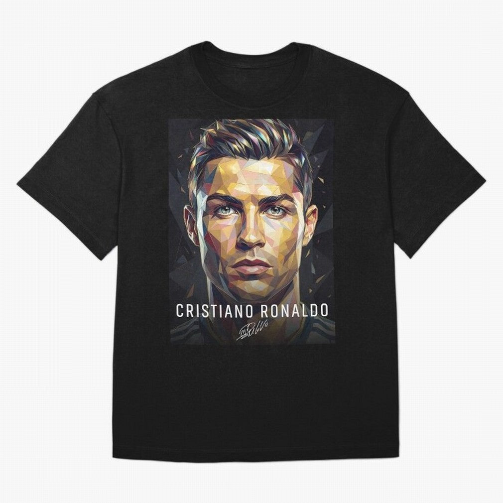 Cristiano Ronaldo Geometric Low Poly Soccer Legend Oversized T-Shirt Turn Up for the FIFA World Cup 2026 Journey through CR7 and Messi Highlights, Portugal Pride, Classic Soccer Heritage, Championship Pressure, Fan Loyalty and International Pride;